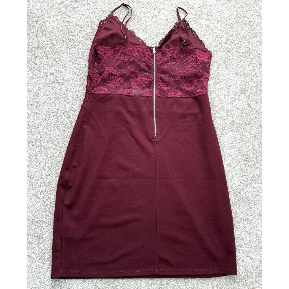 Honey Peach Women's XL Bodycon Mini Party Dress Maroon Lace Bodice Cut Out Belly - Picture 6 of 11